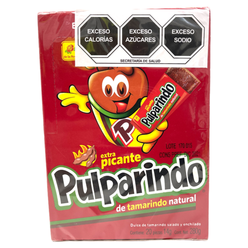 Pulparindo Tamarind Candy Extra Hot Pack of 20 / Pulparindo Dulce de Tamarindo Extra Picante Paquete de 20
