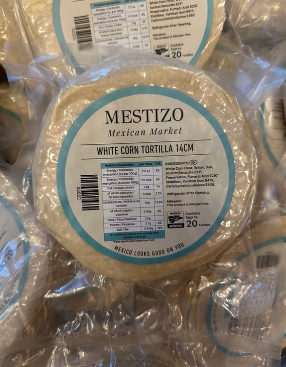 White corn tortilla 14cm / Tortilla de maiz blanco 14cm