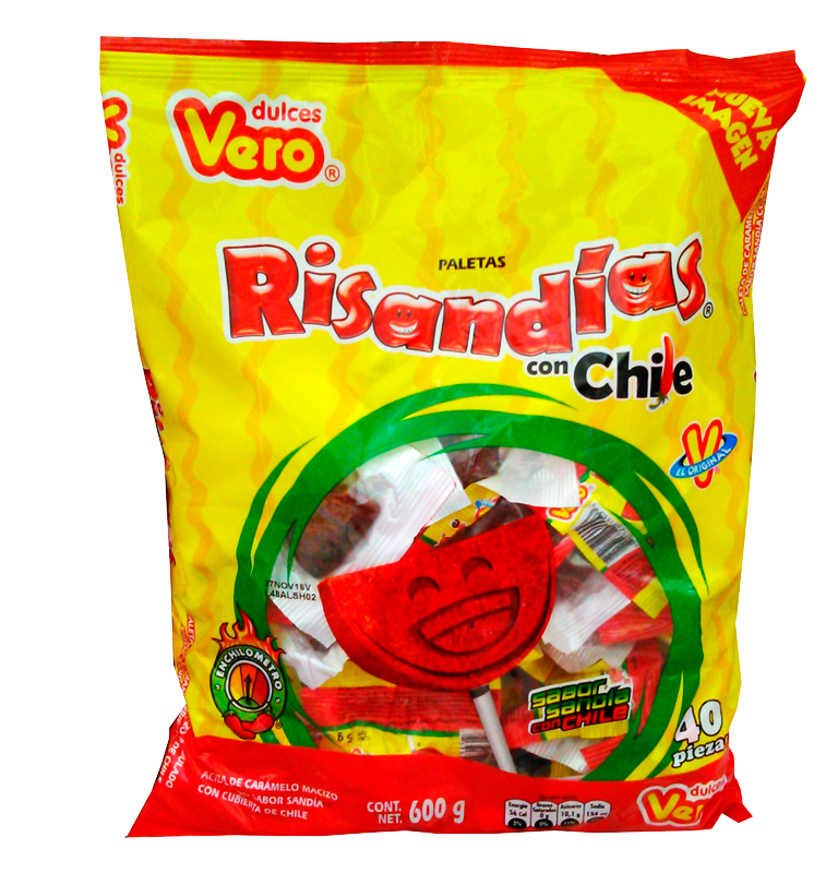 Vero - Risandias Watermelon Chile Lollipop / Paleta Enchilada con Sandía - Pack of 40