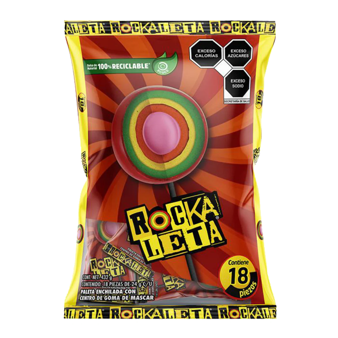 Rockaleta Tamarind Flavour Lollipops with Chilli 18 pieces / Rockaleta Paletas de Tamarindo con Chile 18 piezas